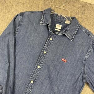 Levi’s Men’s Long Sleeve Button Front Slim Blue Denim Work Shirt Large EUC 529